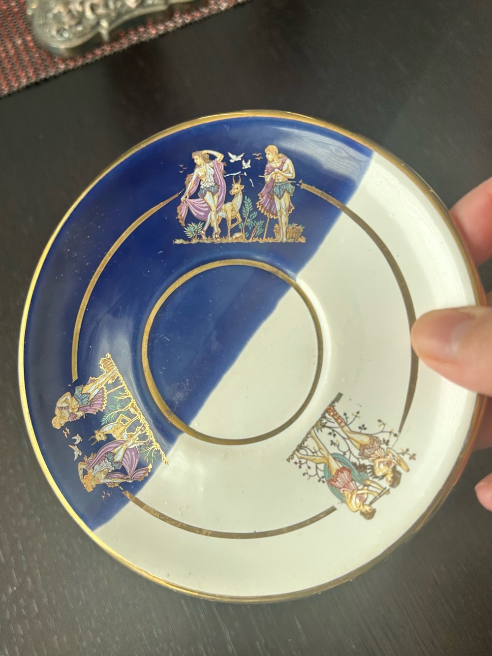 Vintage Gold-Trimmed Cobalt Blue Greek  Scene Tea Cup & Saucer - Picture 4 of 10